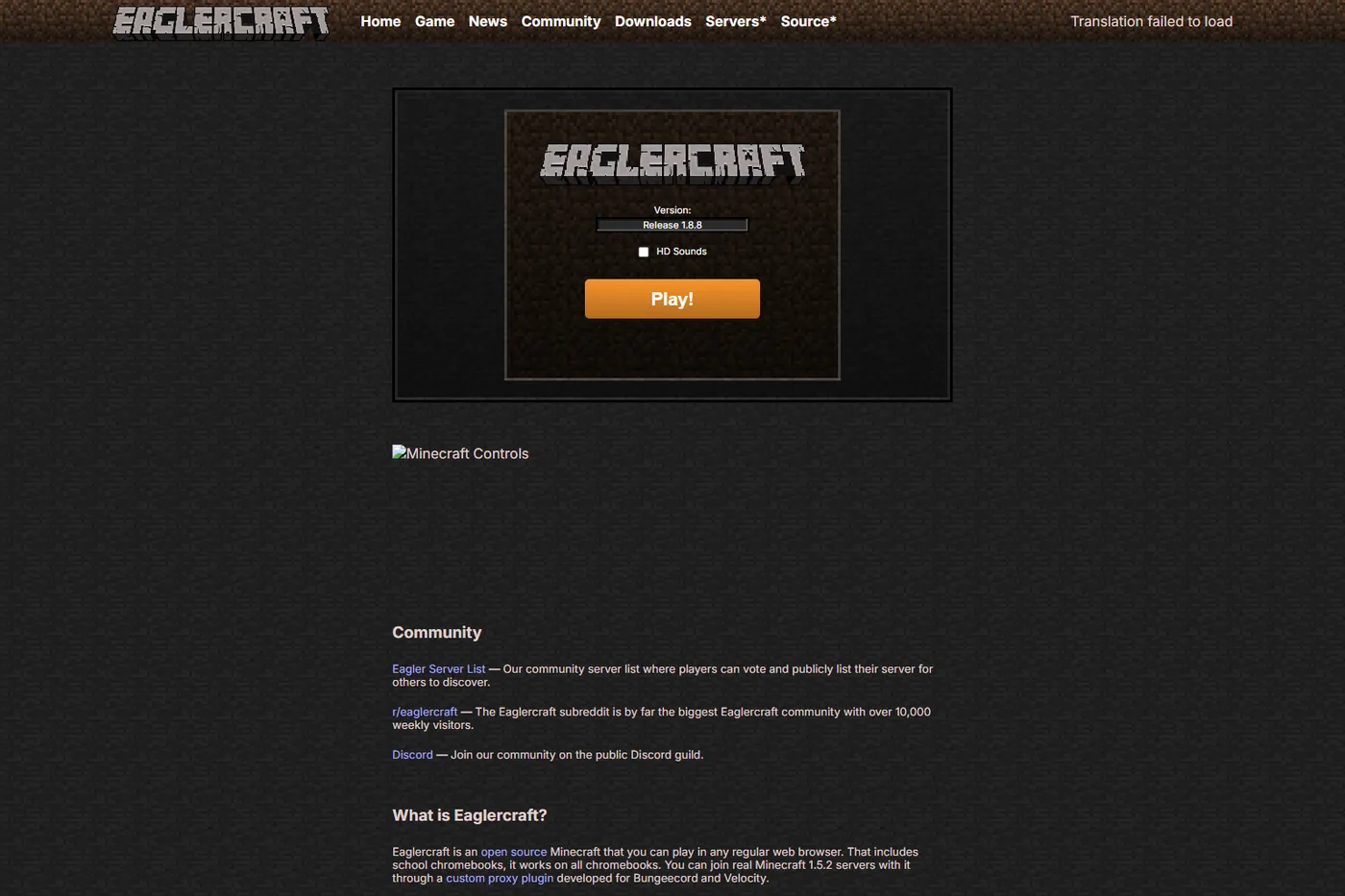 Lanzador oficial de Eaglercraft 1.8.8 antes de probar shaders